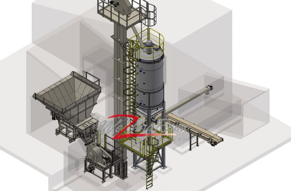 Linia technologiczna do pełnego odzysku odpadów z bloczków z betonu komórkowego